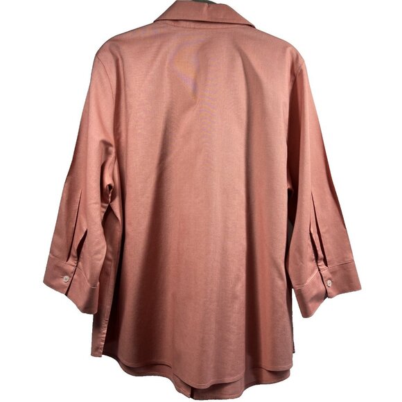 Chicos Women's Top Blouse Size Large Salmon Button UP 3/4 Sleeve 100% Cotton - Picture 3 of 9